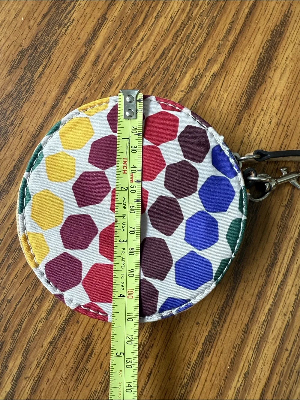 Franco Sarto Multicolor Geometric zip around round change coin purse with clip